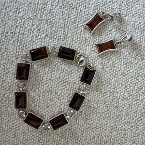 Vintage Amber Tone Bracelet & Earrings Jewelry Set